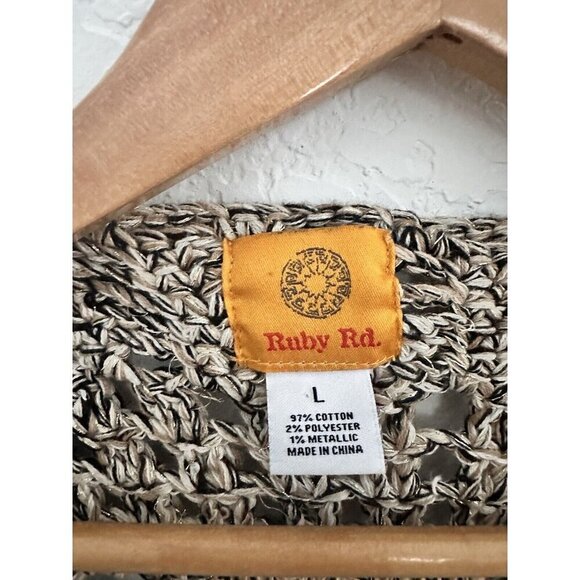 Ruby Rd Loose Knit Sweater W Gold Metallic Threading Sz L Unique Cottagecore - Picture 8 of 9